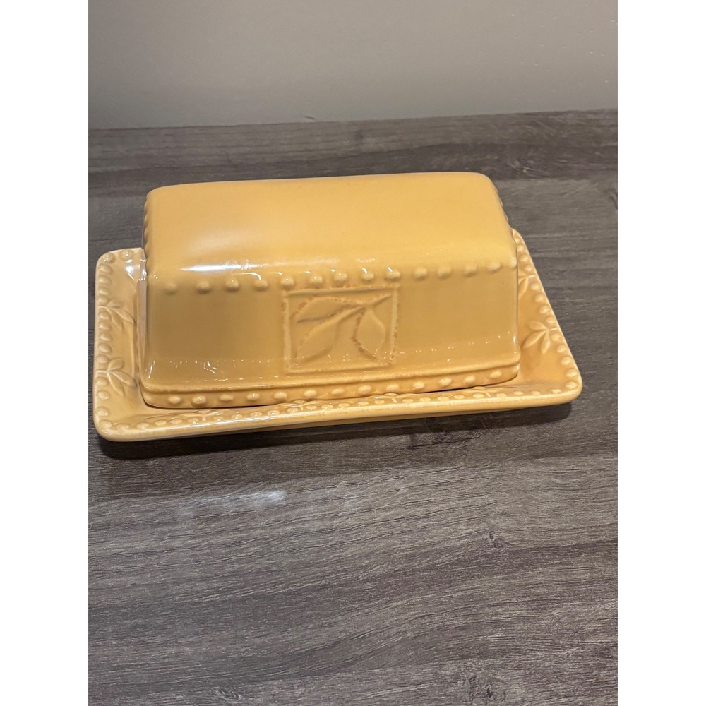 Signature Housewares Sorrento Gold Butter Dish Debby Segura Stoneware